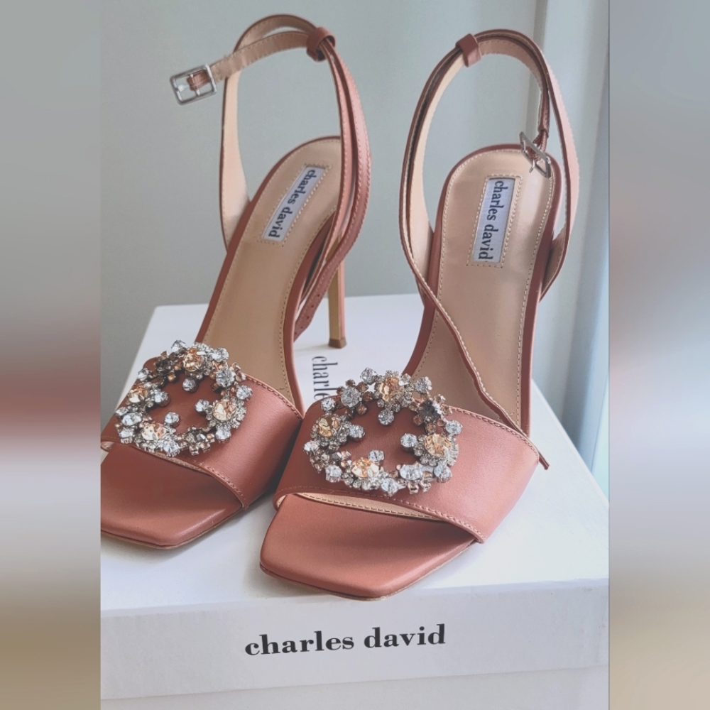 Ankle strap jewel buckle heels